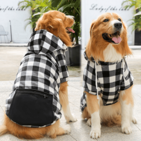 1pc Black Plaid Zip Pocket Pet Sweatshirt; Dog Clothes For Puppy And Cat; Pet Apparel (Color: Black, size: m)