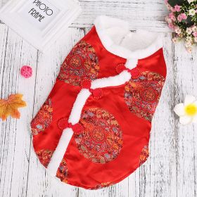 Chinese New Year Fleece Cat Clothes Coat; Pet Jacket Costumes; Tang Suits For Small Medium Dogs (Color: Red, size: m)