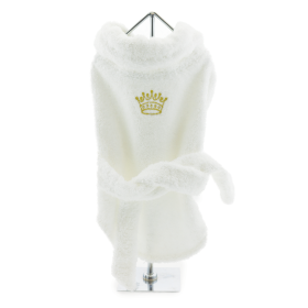 White Gold Crown Cotton Dog Bathrobe by Doggie Design (size: X-Small)